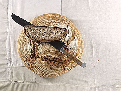褐色,面包,面包刀,躺着,上面