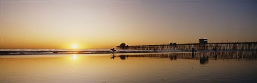 加利福尼亚,冲浪,剪影,日落,反射,海滩