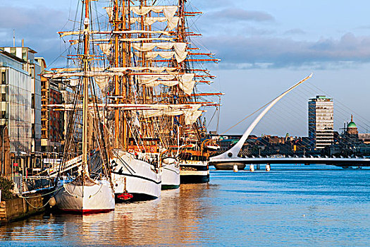大,船,停泊,港口,高桅横帆船,比赛,都柏林,城市,爱尔兰
