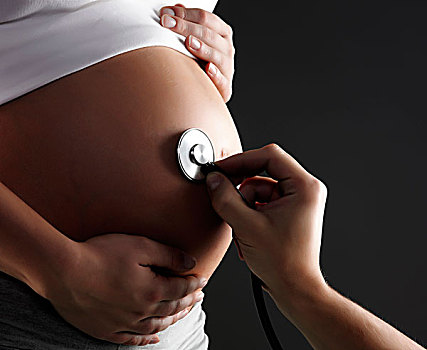 听诊器,怀孕,女人,腹部