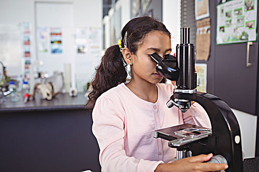 小学,女生,显微镜,实验室,科学