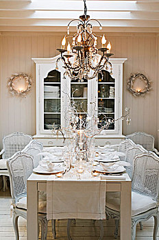 白色,椅子,餐桌,田园风情,餐厅