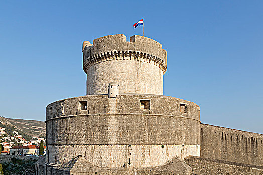 国旗,城墙,老城,杜布罗夫尼克,克罗地亚,欧洲