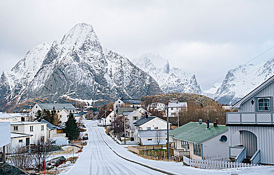 积雪,道路,瑞恩,罗弗敦群岛,挪威