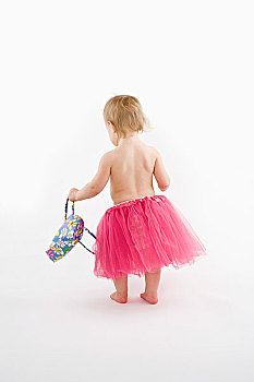幼儿,穿,芭蕾舞短裙,拿着,包,棚拍