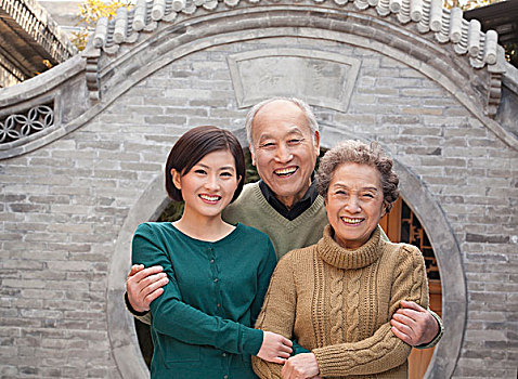 祖父母,孙女,正面,圆,拱形,北京