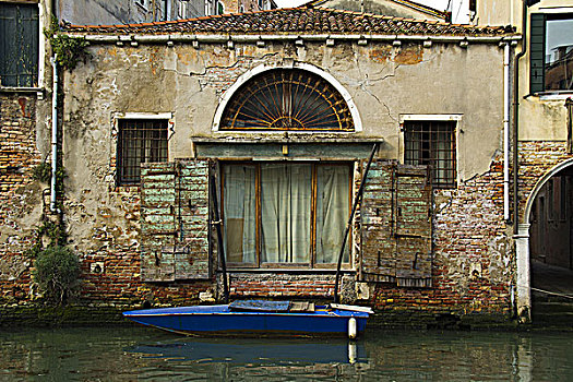 意大利,威尼斯,划桨船,停泊,正面,建筑