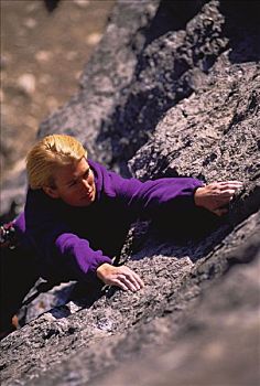 女人,攀岩,卡纳纳斯基斯县,艾伯塔省,加拿大