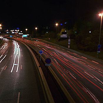 高速公路,夜晚,光影,俯视图,长时间曝光
