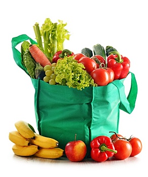 绿色,购物袋,品种,新鲜,有机,蔬菜