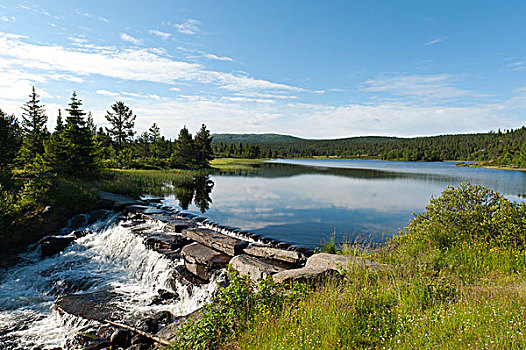 小瀑布,湖,奥普兰,挪威,斯堪的纳维亚,北欧,欧洲