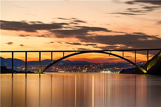 桥,克尔克岛,岛屿,日落,克罗地亚
