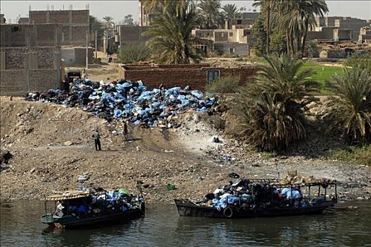 尼罗河,游轮,河,废物管理,船,堤岸,埃及