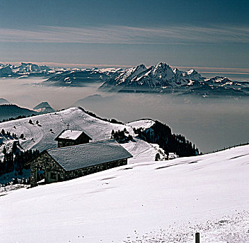 云,俯视,山峦,山,皮拉图斯,瑞士