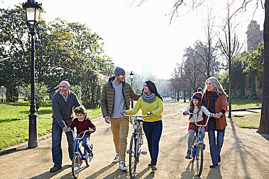 家庭,公园,自行车