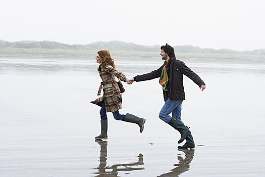 伴侣,跑,海滩,爱尔兰