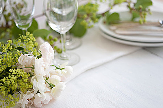 桌子,食物,装饰,白色,玫瑰,满天星,毛茛属植物,花