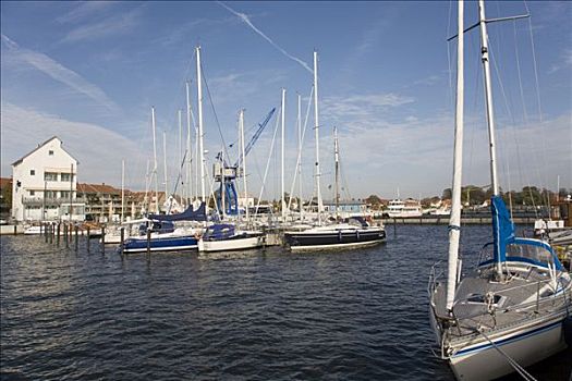 帆船,码头,石荷州,德国北部,德国,欧洲