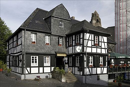 半木结构房屋,老城,莱茵兰,北莱茵威斯特伐利亚,德国,欧洲