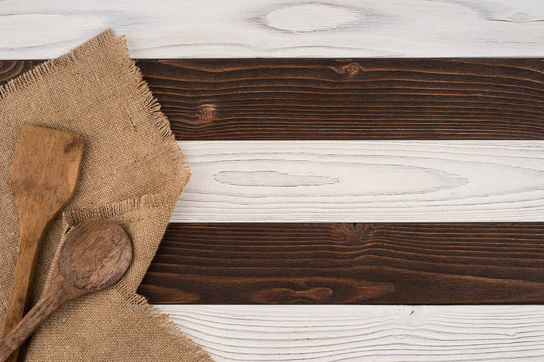 勺子,抹刀,老,木桌子,俯视_高清图片_全景视觉