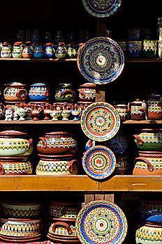 保加利亚,内塞巴尔,传统,工艺品,陶器,特色,彩色,图案