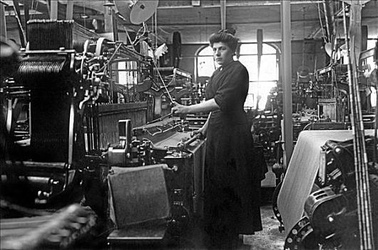 历史,照片,女人,工作,织布机