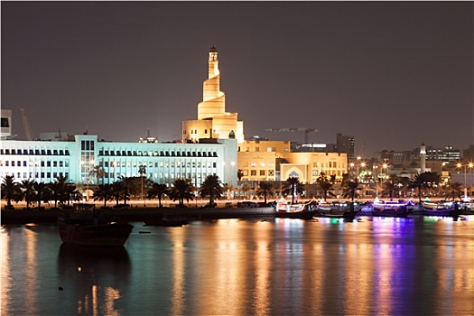 多哈,滨海路,夜晚,卡塔尔