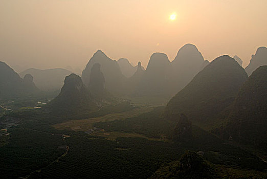 岩石,喀斯特地貌,风景,靠近,阳朔,俯视,桂林,广西,亚洲