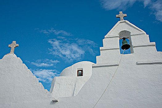 希腊,基克拉迪群岛,米克诺斯岛,特色,刷白,教堂,屋顶,钟楼,展示,传统,建筑,大幅,尺寸