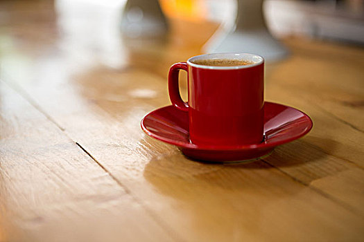 红色,杯碟,桌上,咖啡馆,特写