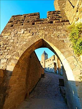 拱形,通道,地面,城堡,卡尔卡松尼,法国