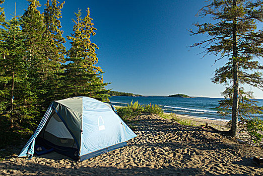 帐蓬,海滩,苏必利尔湖省立公园,安大略省,加拿大