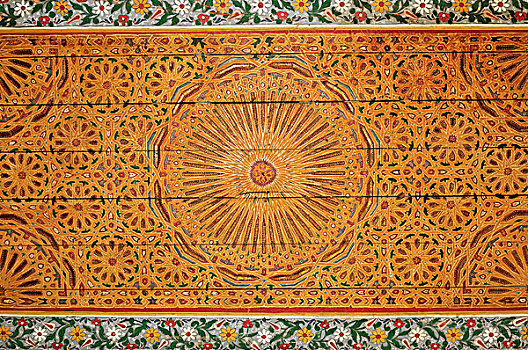 涂绘,天花板,巴伊亚,宫殿,麦地那,马拉喀什,世界遗产,摩洛哥,北非,非洲
