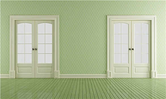 绿色,旧式,房间,滑动门