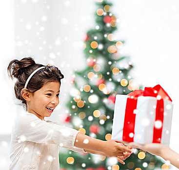 休假,圣诞节,孩子,人,概念,微笑,小女孩,礼盒,在家