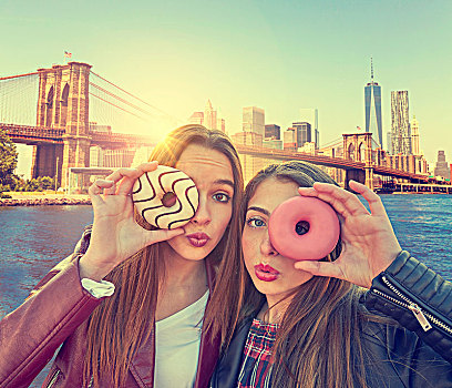 少女,头像,甜甜圈,眼,纽约,曼哈顿