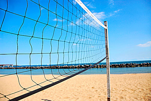 沙滩排球,球网,远景,沙滩
