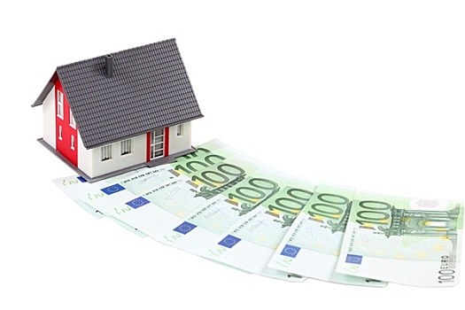 房屋模型,欧元,钞票,上方,白色背景