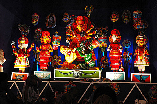 彩色,亭子,市场,老,达卡,最大,仪式,印度,孟加拉,十月,2005年