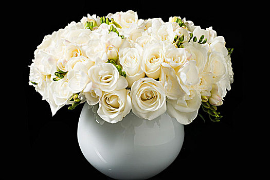 花束,白色,玫瑰,小苍兰属植物,花,花瓶
