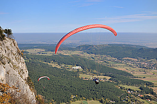 滑翔伞,天桥,棒,下奥地利州,奥地利,欧洲