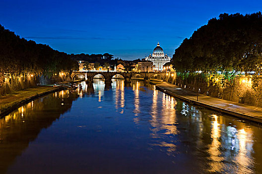 灯,反射,平和,河,水,桥,光亮,建筑,远景,罗马,意大利