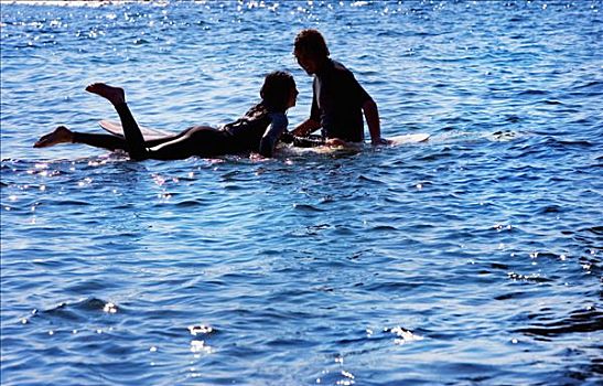 伴侣,冲浪板,水,微笑