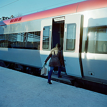 女人,乘坐,列车,瑞典