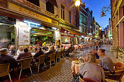 客人,坐,街道,餐馆,老城,布鲁塞尔,比利时,欧洲