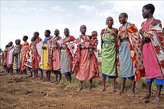 马萨伊人,女人,表演,传统,欢迎,唱,跳舞,游客,出游,乡村,非洲村寨