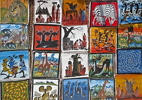 坦桑尼亚,桑给巴尔岛,彩色,绘画,艺术家,销售,靠近,海滩,东南部,岛屿