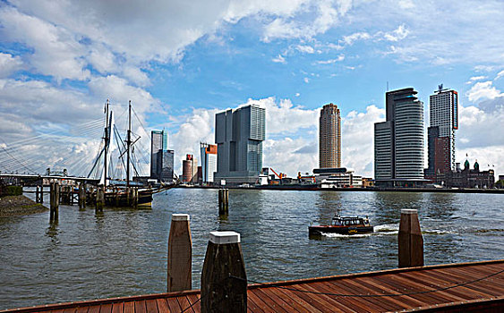 鹿特丹,高,现代建筑,建筑,水岸,桥