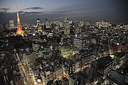 日本,东京,天际线,夜晚,航拍,东京塔