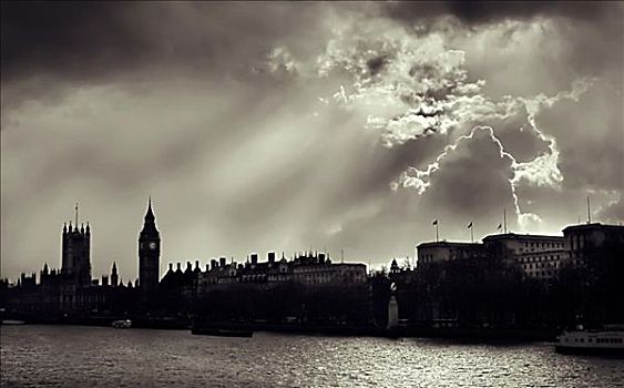 政府建筑,水岸,议会大厦,大本钟,泰晤士河,伦敦,英格兰